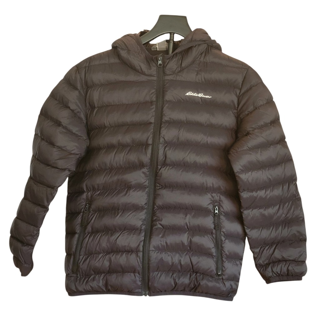 Eddie Bauer Down Hooded Puffer Jacket Black Kids Large ERU13OU800A